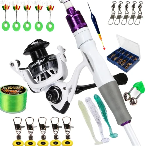 Carbon Fishing Rod Spinning Reel Fishing Set With 5 2 1 Gear Ratio Stainless Steel