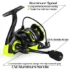 Spinning Fishing Reel Max 20LBS Drag Powerful 5 2 1 High speed Mental Waterproof Rotating Reel for Bass Trout Suitable Free Hooks