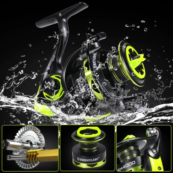 Spinning Fishing Reel Max 20LBS Drag Powerful 5 2 1 High speed Mental Waterproof Rotating Reel for Bass Trout Suitable Free Hooks