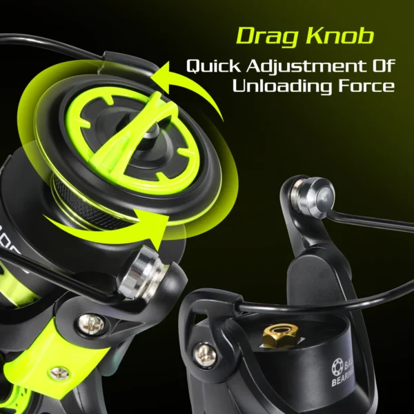Spinning Fishing Reel Max 20LBS Drag Powerful 5 2 1 High speed Mental Waterproof Rotating Reel for Bass Trout Suitable Free Hooks