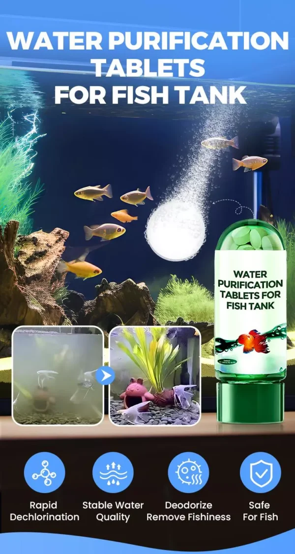 Ultra Strong Aquarium Water Purifier Tablets Fast Acting Removes Algae Toxins Safe for Fish Coral